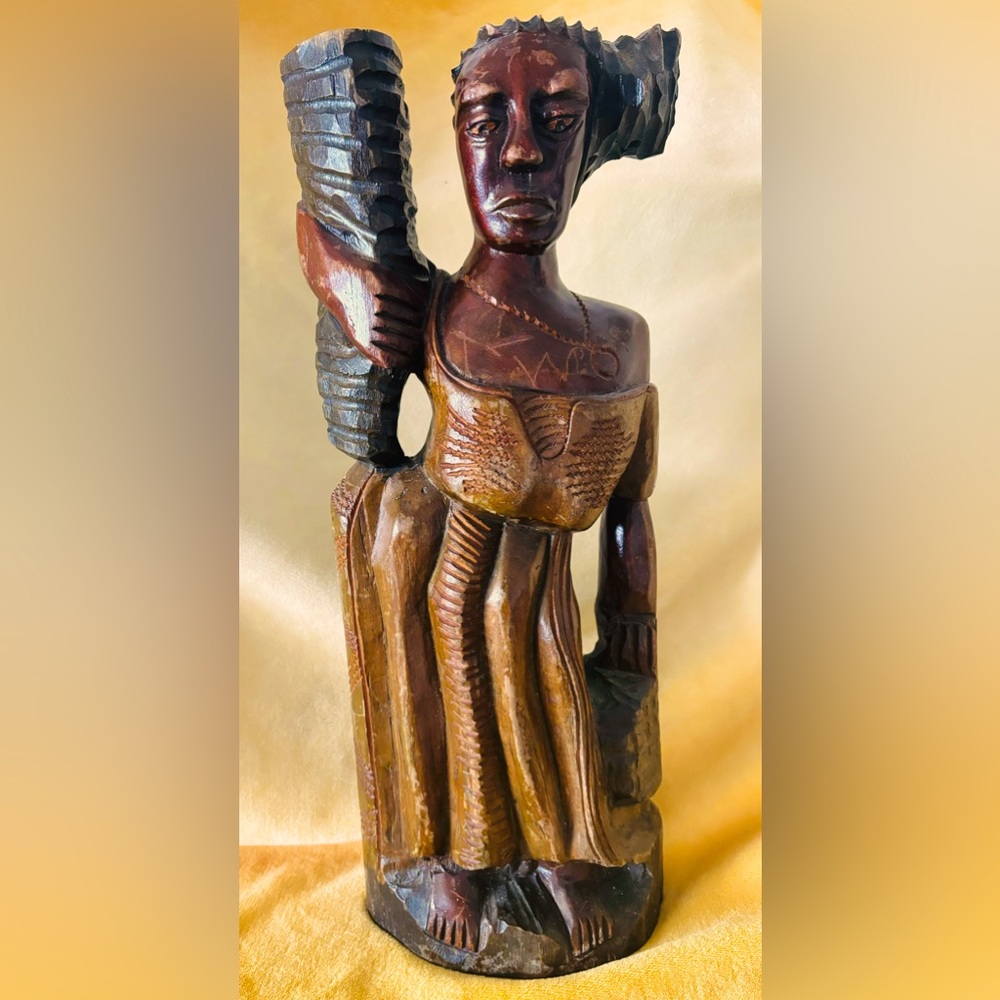 Haitian Wood Carving of Woman Carrying Burden